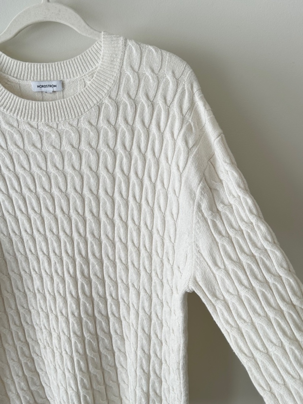 Nordstrom Cream White Organic Cotton & Merino Wool Cable Knit Crewneck Sweater - Picture 8 of 16